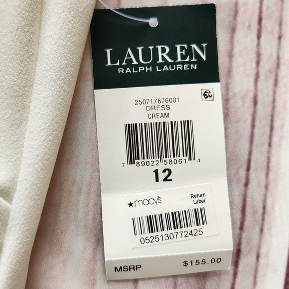 NWT Lauren Ralph Lauren Ruffle V-neck Sheath Dress Cream White | Women's Size 12 - Picture 7 of 11
